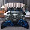 3pc Skull Bedding Set Goth Bedding Sets Queen Size King Size With  Rose Halloween Skull Bed Blue Black Duvet Cover