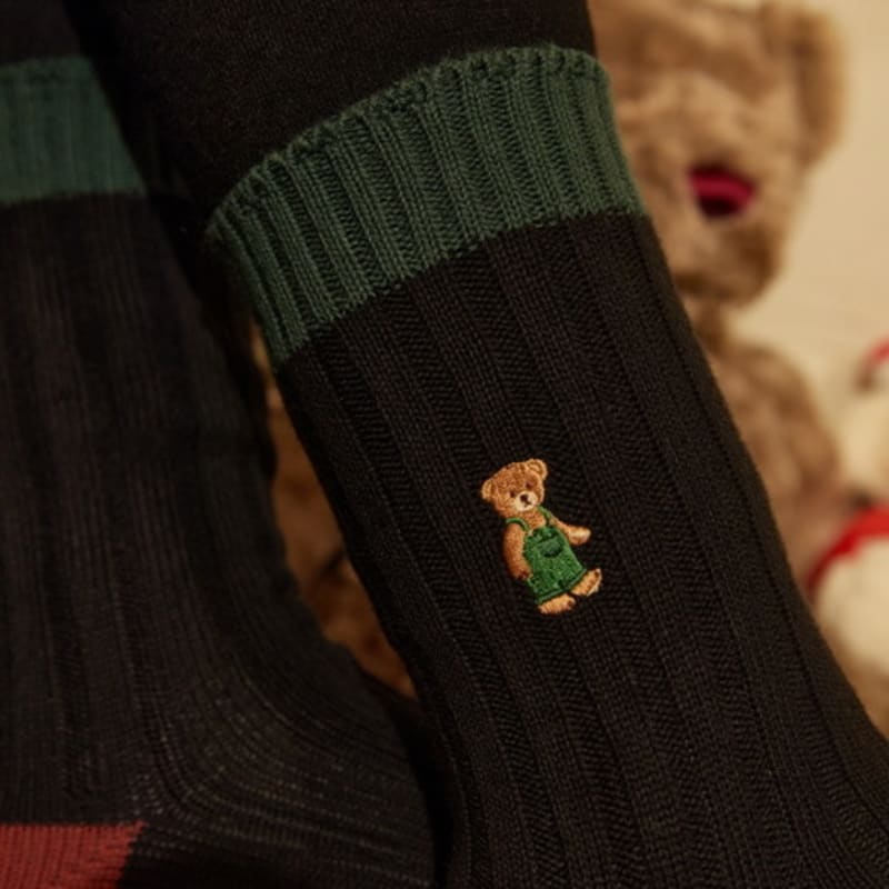 SOCKS APPEAL embroidery teddy bear wearing overall
