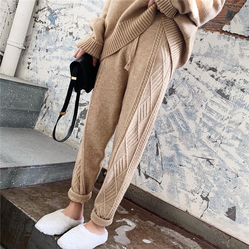 Knitted Pants Loose Women's Spring and Autumn Knitted Harem Pants Elasticated Waist Active Pants