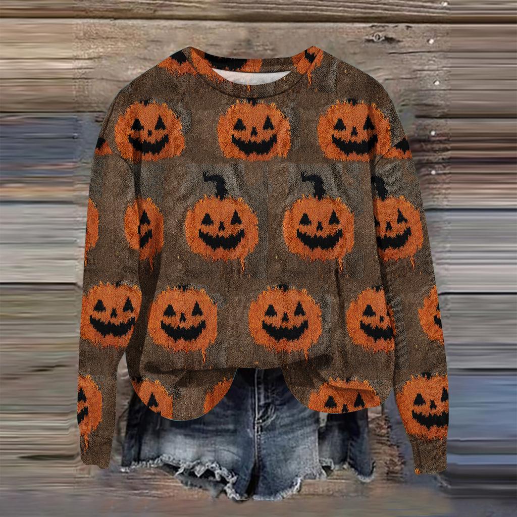 Women's Fashion Printed Long Sleeve Loose Round Neck Sweatshirt Top Fall