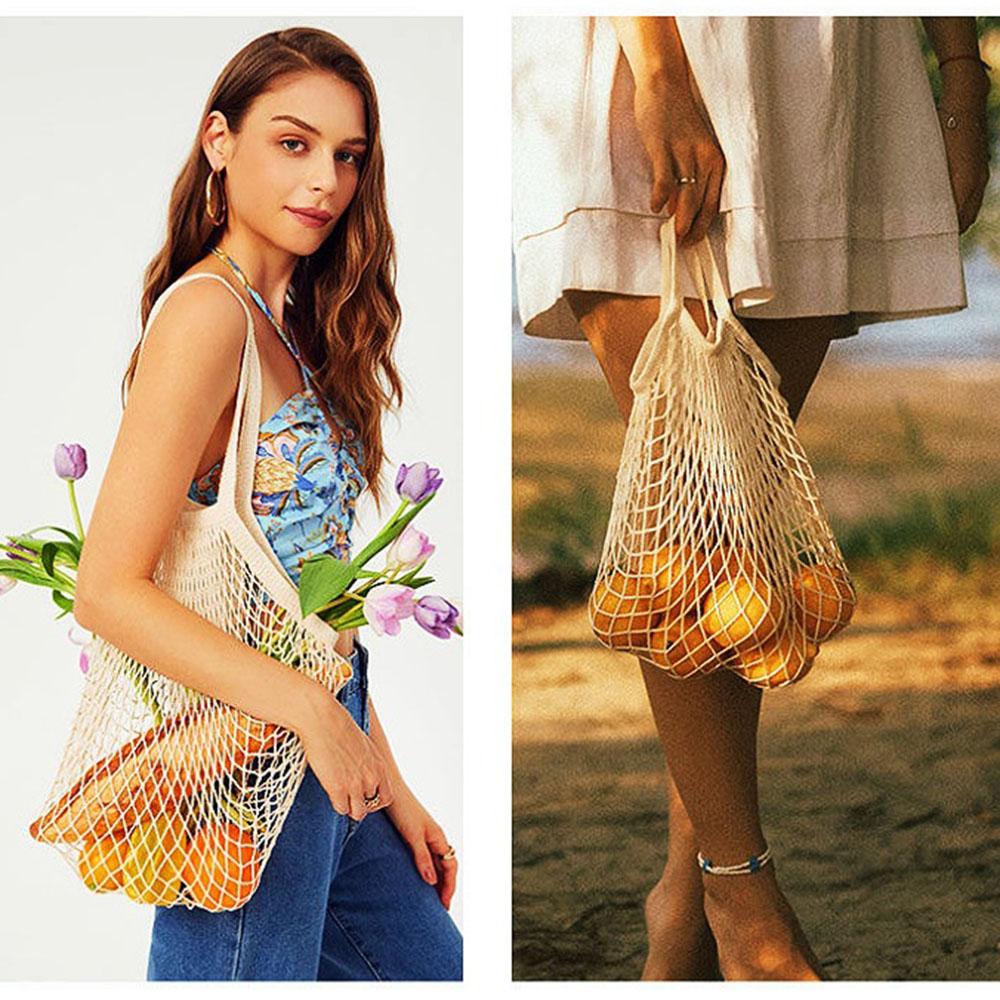 Портативная хозяйственная сумка для фруктов и овощей, красочная хлопковая, многоразовая, для продуктов - экологичная и биоразлагаемая сумка, сетка для хранения