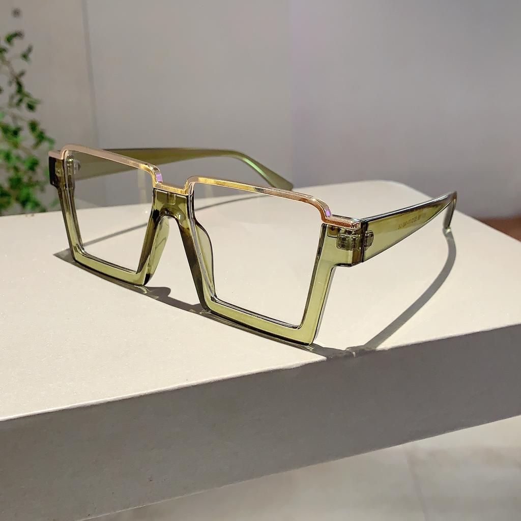 Oversized Square Glasses New Women Stylish Semi Metal Rim Eyeglasses Trendy Vintage Design Blue Light Blocking Eyewear