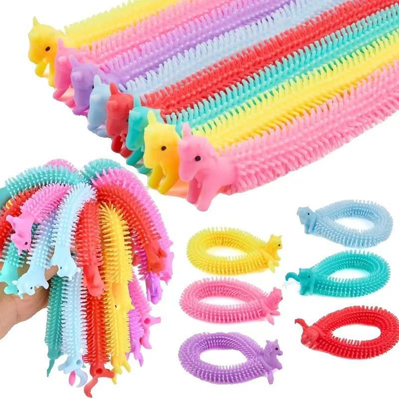 6PCS Funny Unicorn Pull Worm Noodle Fidget Toys Stretch String TPR Rope Anti Stress Toys String Stress Relief Autism Vent Toy