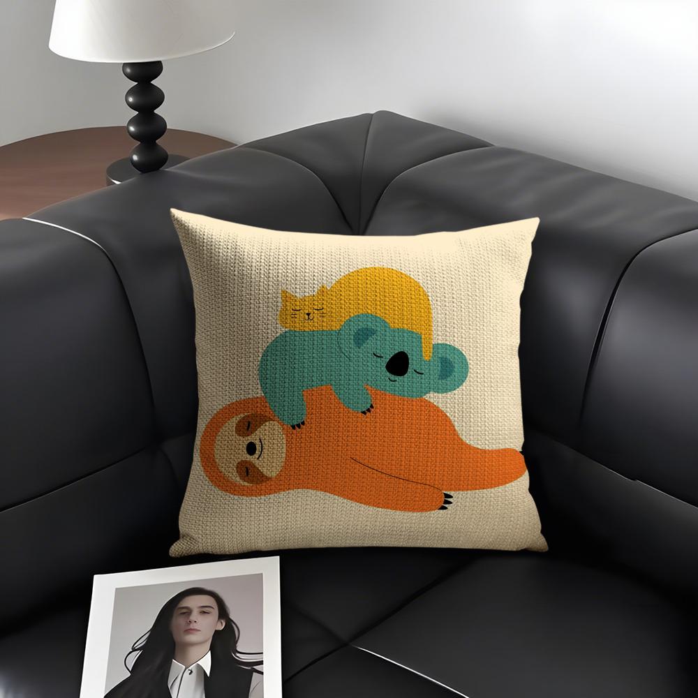 Cartoon Animals Cushion Cover Natural Linen Organic Fabric DoubleSided Printing Sofa Home Decor Gift Pillow Case