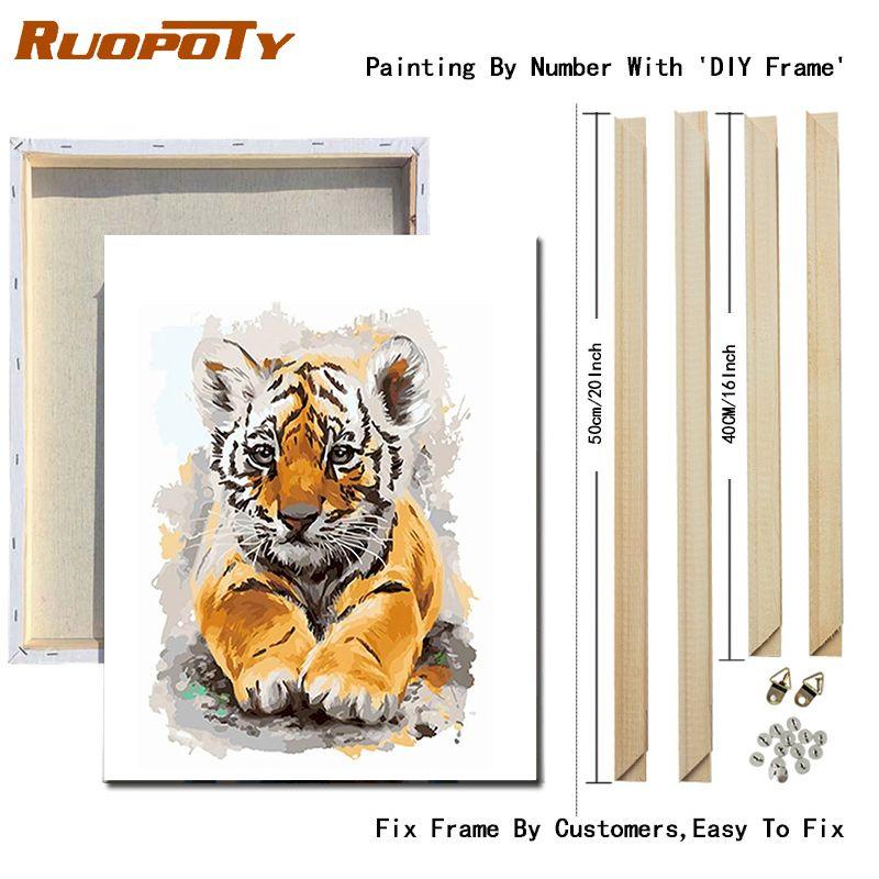 RUOPOTY Рамка для самостоятельной сборки, кошки, животные, картины по номерам, наборы для самостоятельной сборки, ручная роспись маслом, современное настенное искусство, холст для домашнего декора 40x50 см
