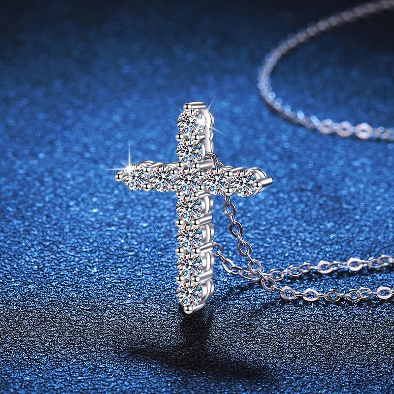 Moissanite Cross Necklace Pendant Women Men Fashion Jewelry