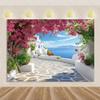 Nordic Greek Landscape Home Party Decorations Santorini Island Town Blue Dome Church Santorini Aegean Sea  Photography Backdrop