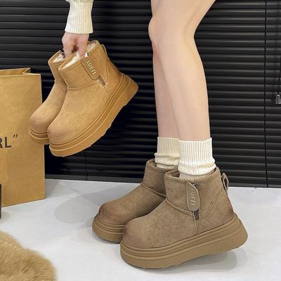 Женские зимние новые бархатные утолщенные уличные теплые хлопковые ботинки на толстой подошве с интегрированным мехом