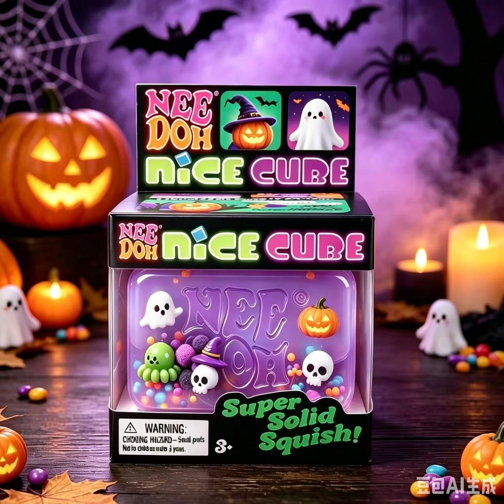 NeeDoh Nice Cube Holiday Edition Squishy Toy, Christmas & Halloween Sensory Fidget Toy, Super Solid Squish Anti-Anxiety Party Favors for Kids