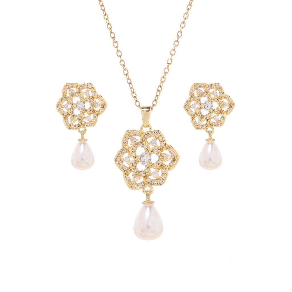 Жемчужное ожерелье Женское Высококачественное Легкое Роскошное Ожерелье Серьги С Инкрустацией Цирконом Комплект Ювелирных Изделий