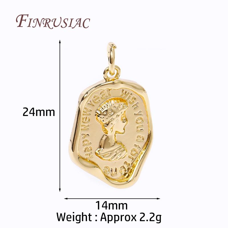 18K Gold Plated Elizabeth Queen Pendant Brass Metal Ancient Rome Coin Charms For DIY Jewelry Making Earring Necklace Accessories