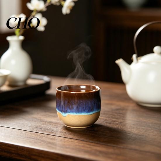 Stemless Coffee Cup Handmade Handleless Ceramic Mug for Hot Cold Drinks 150ml Rustic Stoneware Latte Tea Easy to Clean Unique Gift Lovers Green