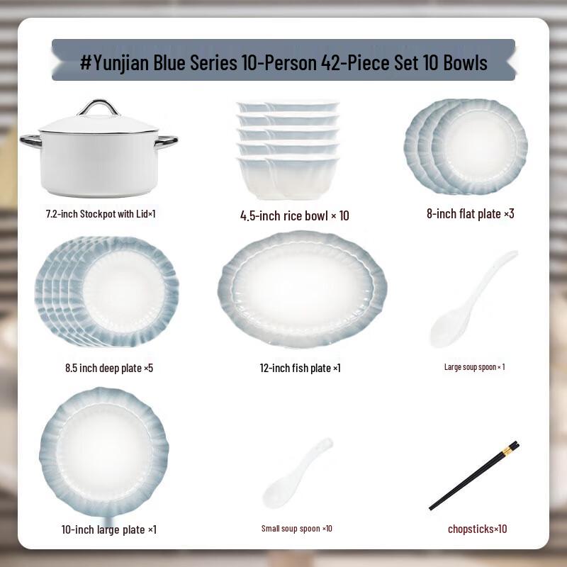 ZISIZ Gradient Blue 42-Piece Ceramic Dinnerware Set