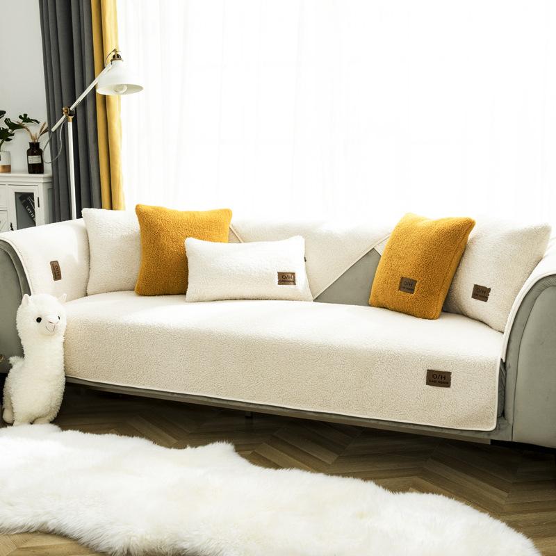 Зимняя подушка для дивана из овчины, утолщенная флисовая подушка, нескользящий кожаный чехол для дивана, высококачественный скандинавский простой зимний чехол