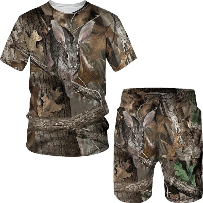 Summer Casual Camouflage Hunting Animal Wild Boar 3D T-Shirt Fashion Men's Tracksuit Short Sleeve Sportwear Men Clothing Suit