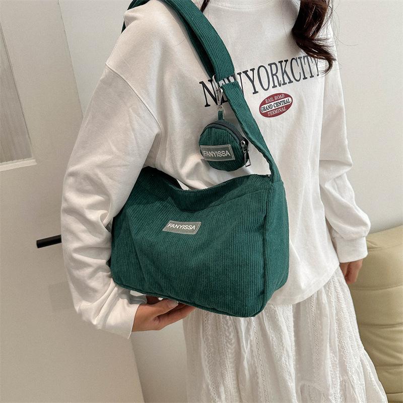 Corduroy Early Spring Trend Large Capacity Casual Solid Color Fashion Lightweight Shoulder Messenger Bag