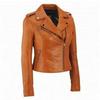 AL KHALID Women's Handmade Genuine Lambskin Leather Jacket Stylish TAN Motorcycle Biker