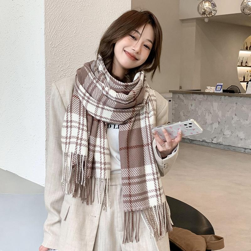 Scarf WomenS Winter Versatile Cashmere Plaid Tassel Thickened Warm Fashion Cold Proof Wind Proof Warm Shawl