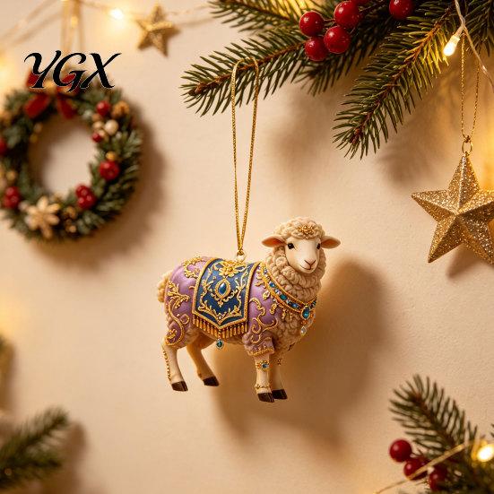 Reusable Seasonal Home Decor 2D Acrylic Goat Christmas Ornament, Cute Animal Sheep Hanging for Reflective Light Holiday Pendant Tree, Party