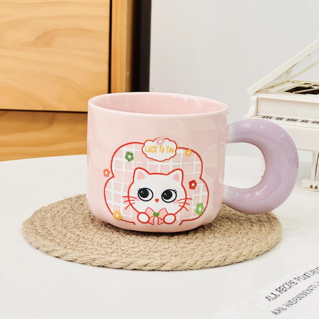 Small Fresh Cat Ceramic Cup for Home Use High Value Cartoon Mug with Cover Spoon Wedding Souvenir Gift Cup