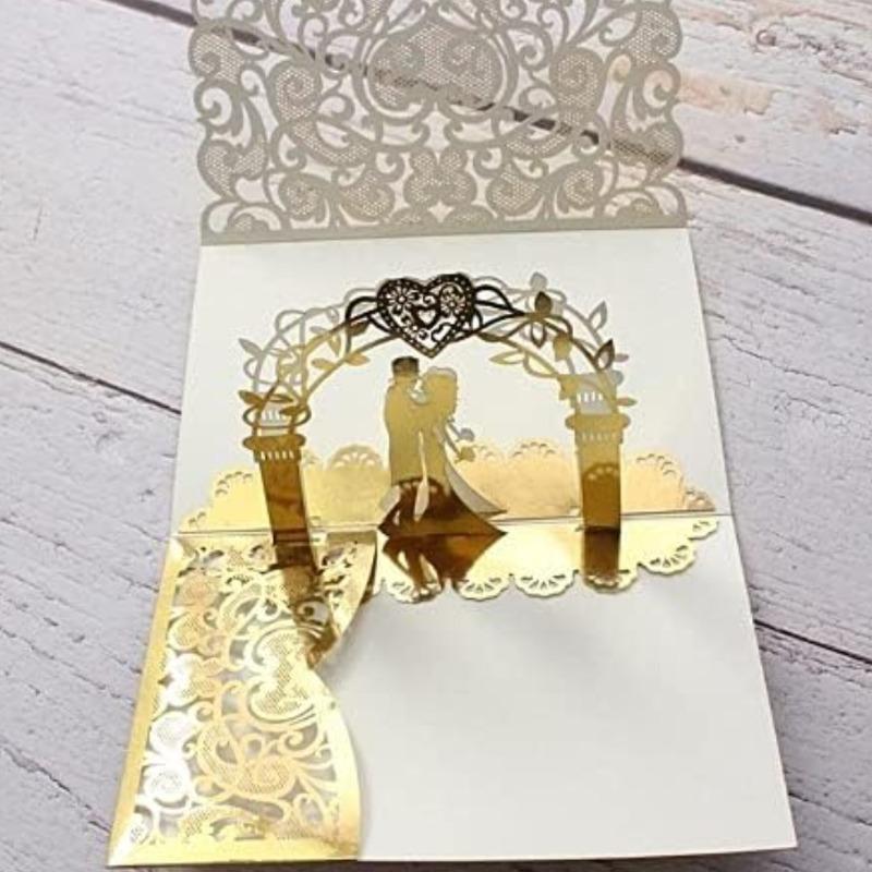 10 Pack 3D Pop Up Cards with Unique Bride & Groom Holding Hand Design Wedding Invitations Anniversary for Bride and Groom In Wedding Party