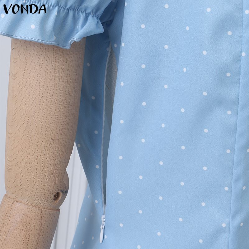 VONDA Женское повседневное мини-платье с квадратным вырезом, короткими рукавами-буфами, бантом и принтом в горошек