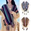 Womens Ethnic Retro Head Cape Thick Color Striped Shawl Scarf