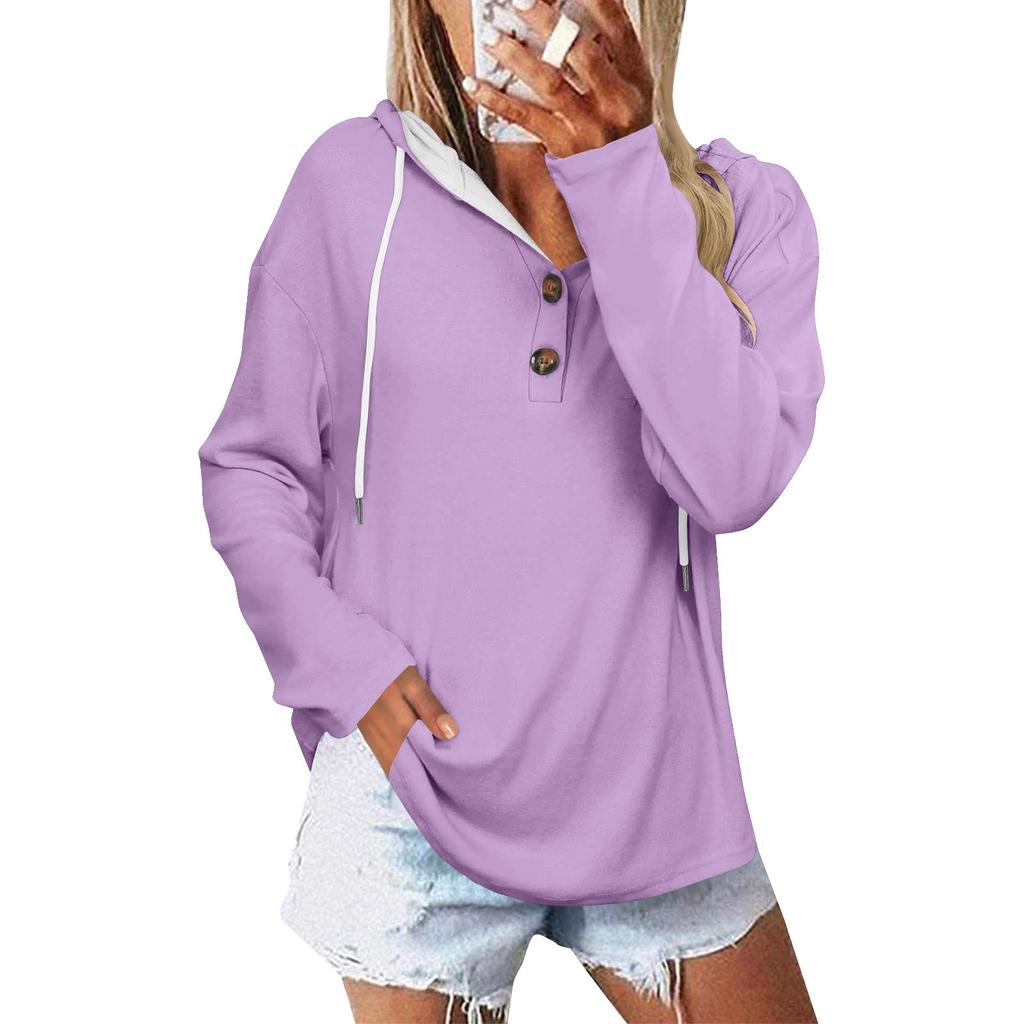 Women's Fashionable Casual Long Sleeved Solid Color Shoulder Hooded Top