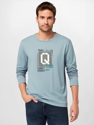 Футболка с длинным рукавом с узором Q, мужская, из чистого хлопка, большие размеры, повседневные мужские пуловеры