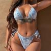 Женский купальник с джинсовым принтом, сексуальная треугольная сумка, бикини с завязками на боку, пляжная одежда, купальные костюмы