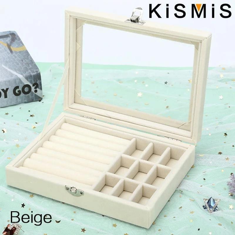 Velvet Ring Organizer Box - Clear Lid Jewelry Holder, Dust-Proof Storage Tray for Rings and Earrings for Multiple Jewelry Pieces