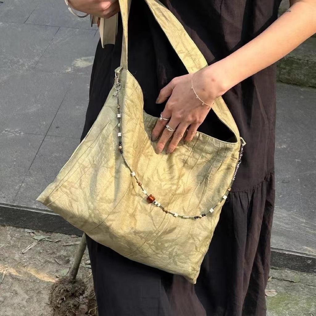 Новая китайская ретро жаккардовая сумка через плечо нишевая бисерная повседневная сумка-тоут универсальная холщовая сумка подмышкой