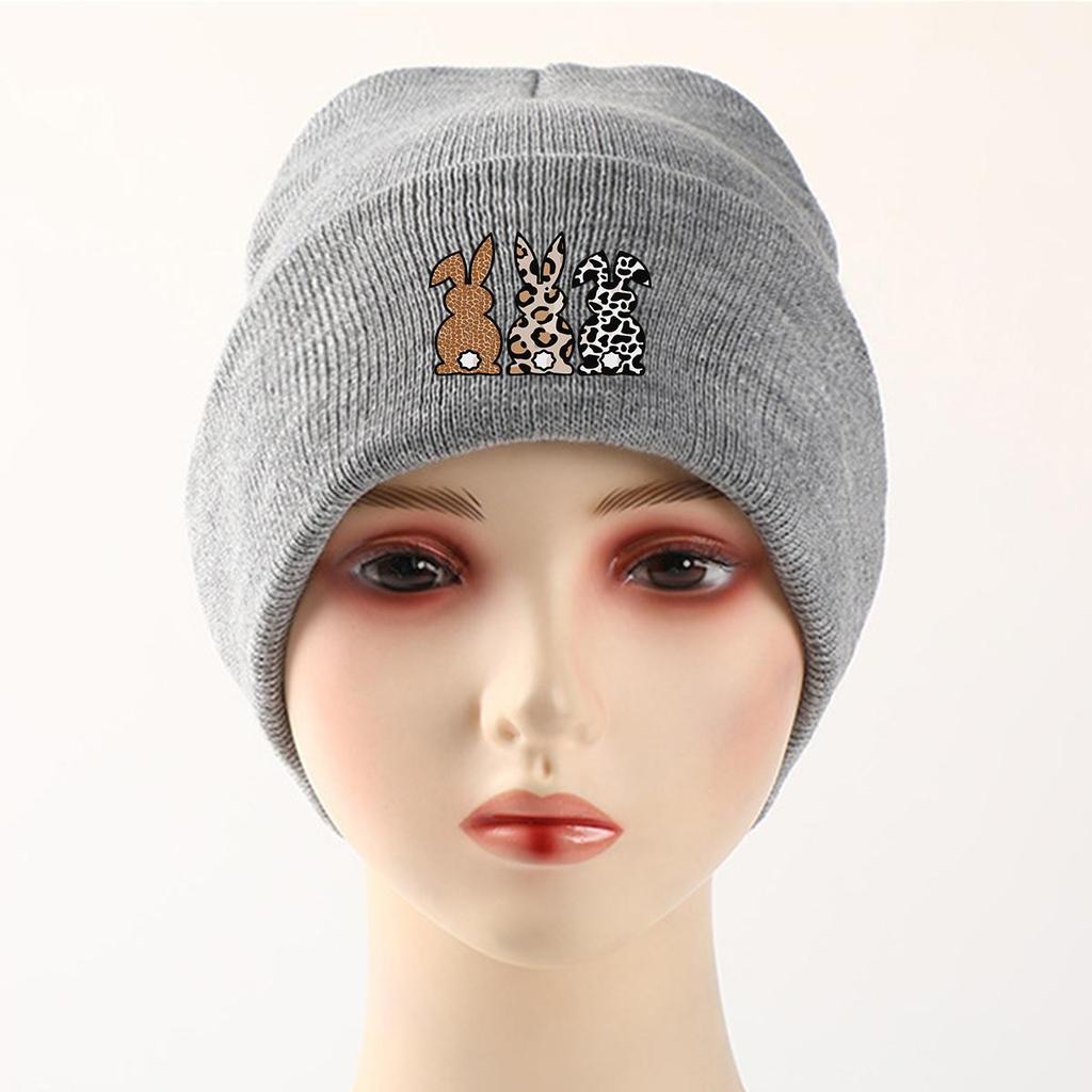 Rabbits Back View Warm Knit Cap Beanie, Animal Woman Cap Windproof Candy Color Sporting Bobble Hat Knitted Hat Beanie
