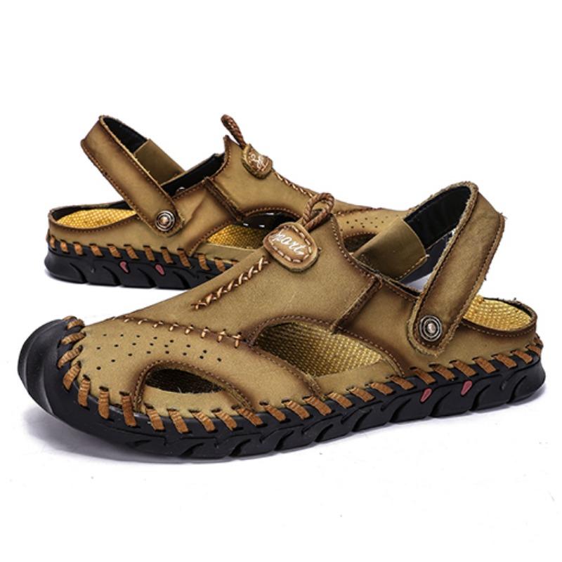 38-48 Летние мужские кожаные пляжные сандалии большого размера Мужские сандалии с закрытым носком