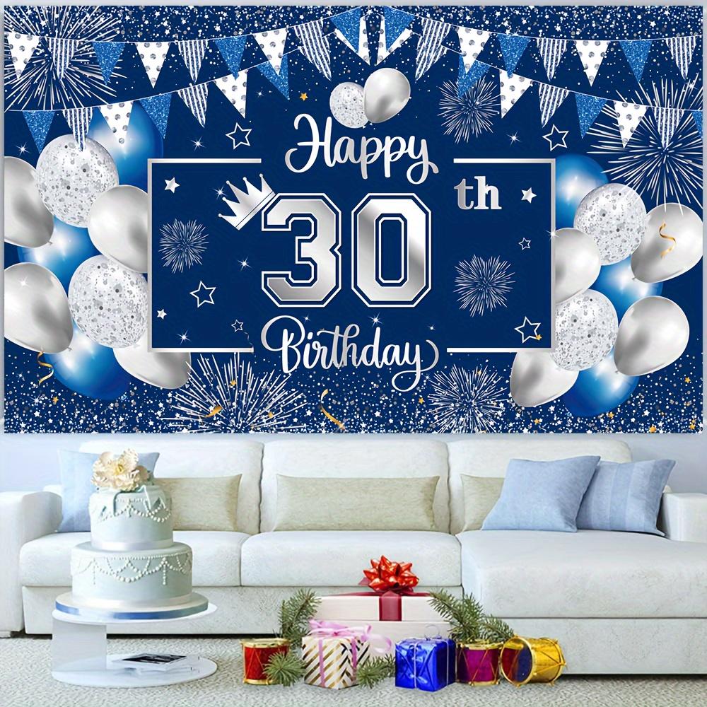 Silver and navy blue birthday background, photo background provided for 18/30/50/60 year old male and female birthday parties