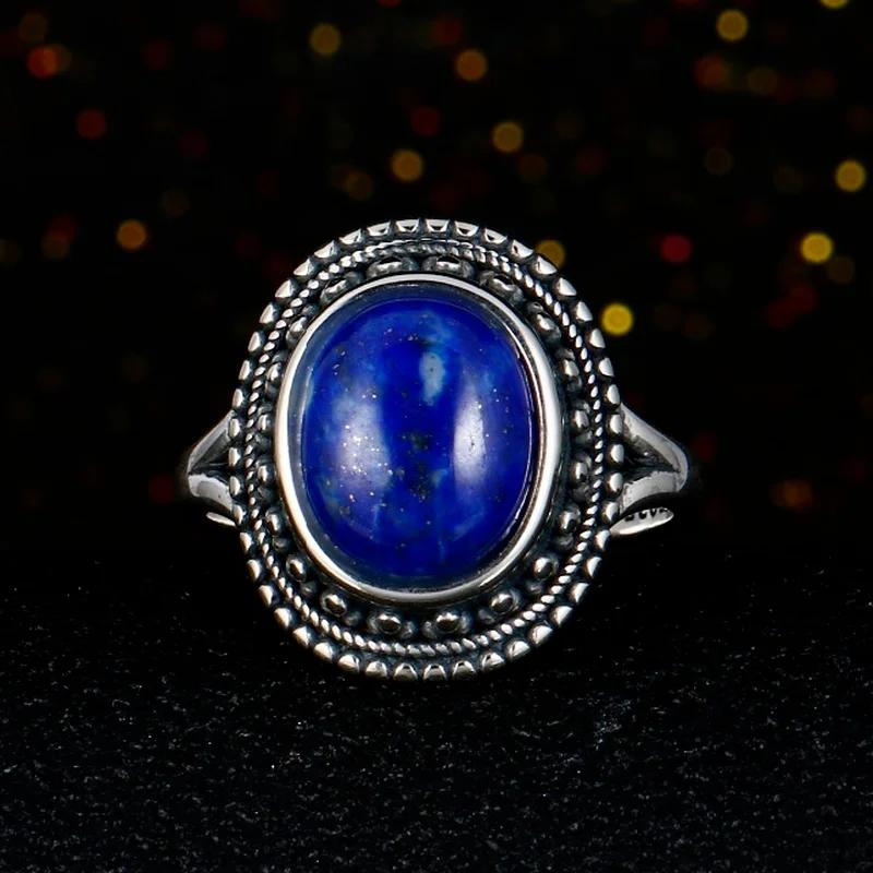 Серебряное Кольцо Антикварное Овальное Кольца с Лазуритом для Женщин Мужчин Подарок на Помолвку Годовщину Модное Кольцо