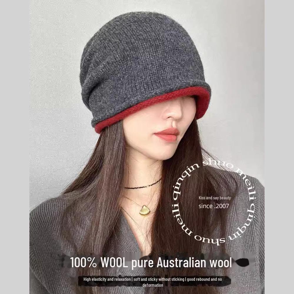 Unisex 100% Wool Reversible Knit Hat - Elastic, Warm Winter Beanie for Men and Women