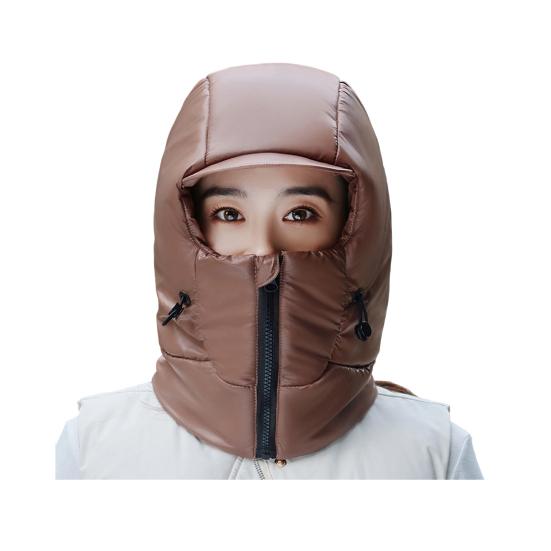 Winter Riding Hat Solid Color Thickened Brim Neck Wrap Windproof Warm Hat Adjustable Drawstring Design Skiing Hat