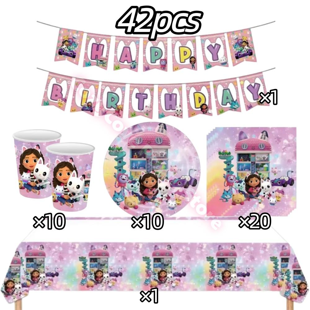 Gabby Dollhouse Birthday Party Decoration Gabby Plates Cups Napkins Cake Topper Balloons For Kids Party Favors Gifts Photo Booth