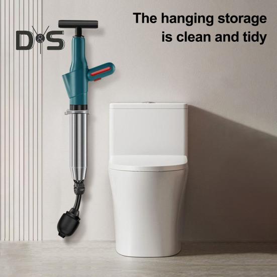 Toilet Plunger Air Pressure Indicator Stainless Steel Drain Clog Remover Tool with 4 Dredge Heads High-Pressure Air Plunger