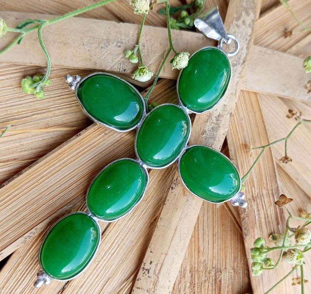 Green Onyx Gemstone 925 Sterling Silver Plated Gifted Cross Shape Pendant Jewelry NST-J2H20747