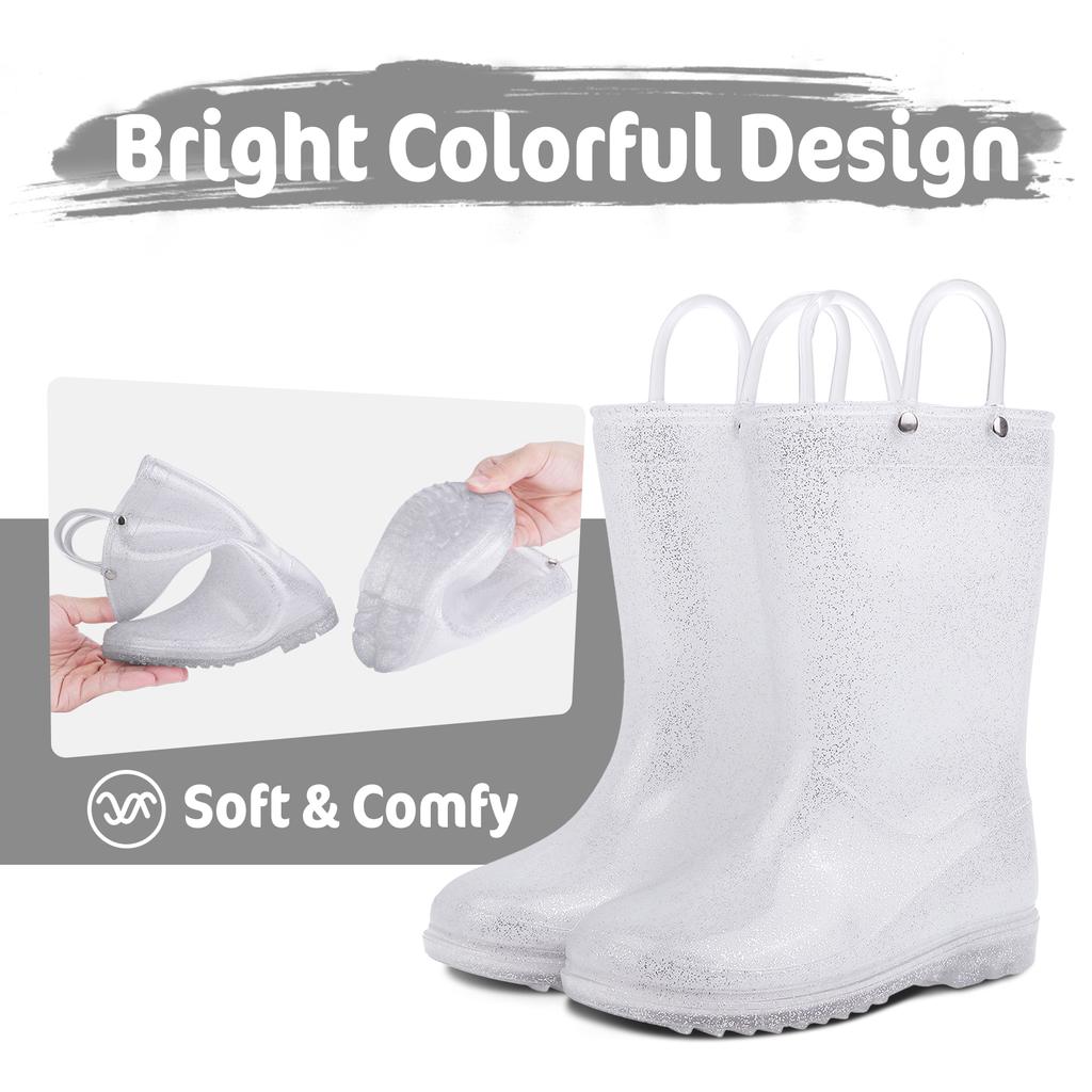 Fashion Comwarm Toddler Kids Rain Boots With Handles Cute Dinosaur Unicorn Unisex Rain Shoes For Girls And Boys Waterproof Non-slip Boot