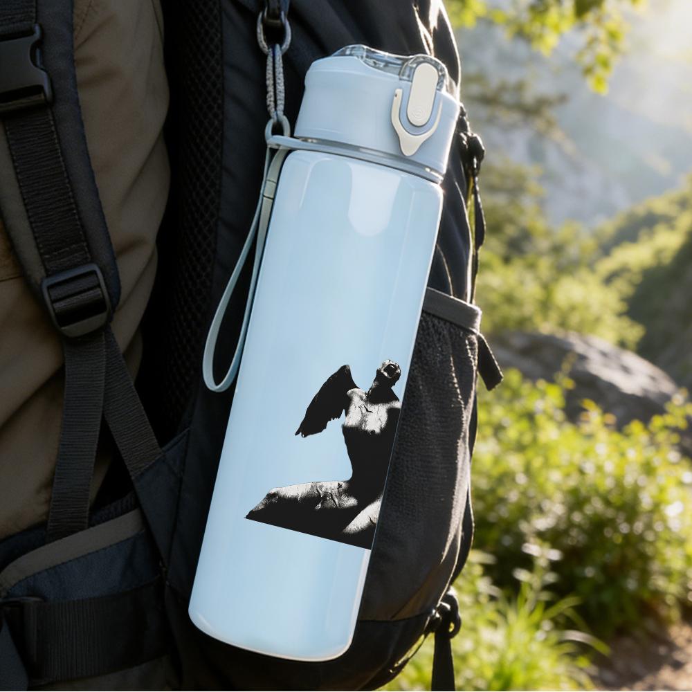 1PC Tiny airplane simple line sketch print 750ml colorful plastic sports water bottle leakproof pop up lid with straw for outdoor work home use
