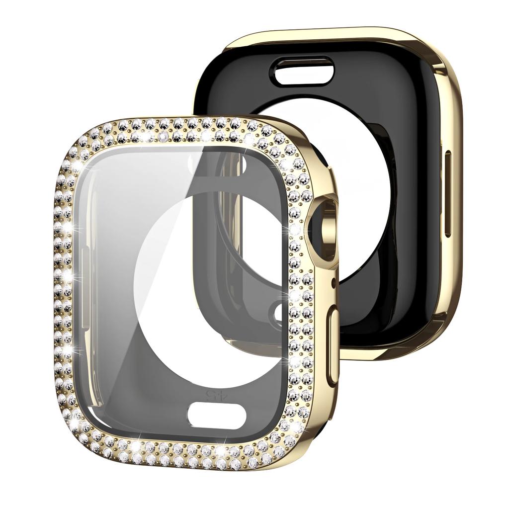 Сверкающий Чехол со стеклом для Apple Watch 44 45мм 41мм 40 42мм 44мм Алмазный бампер+Защитное стекло для Серии 11 10 9 8 7 5 6 SE