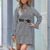 Temperament and Elegance Outer Wear Fashion Women's Printed Long Sleeve Half High Neck Dresses for Autumn and Winter
