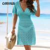 Women's Cover Up Plus Size Deep V Neck Wavy Stretch Waist Beach Dress