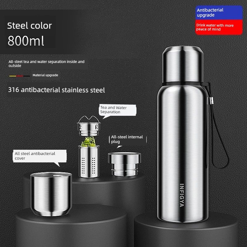 All-Steel Large-Capacity Insulated Cup 316 Stainless Steel Water Cup for Men and Women, Tea Brewing, Car-Mounted, Outdoor Tea-Water Separation Cup