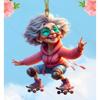 New 2D Flat Acrylic Flat Cartoon Grandma Pendant, Keychain Decoration Car Pendant