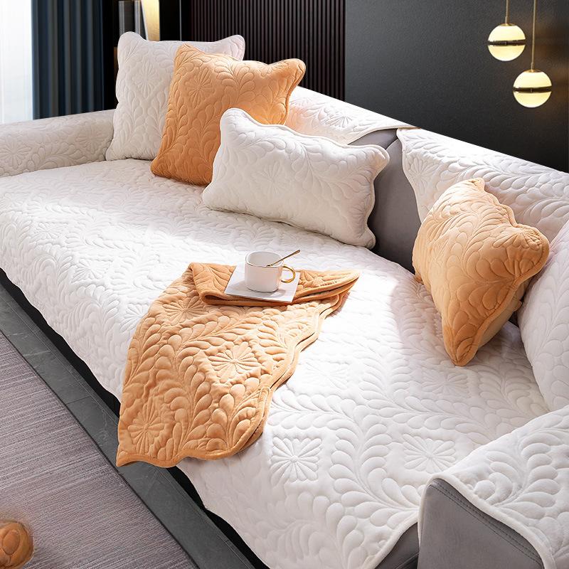 Подушка для дивана, универсальная кожа для всех сезонов, нескользящая, простая утолщенная подушка для сиденья в скандинавском стиле, зимний плюшевый чехол, полотенце на спинке