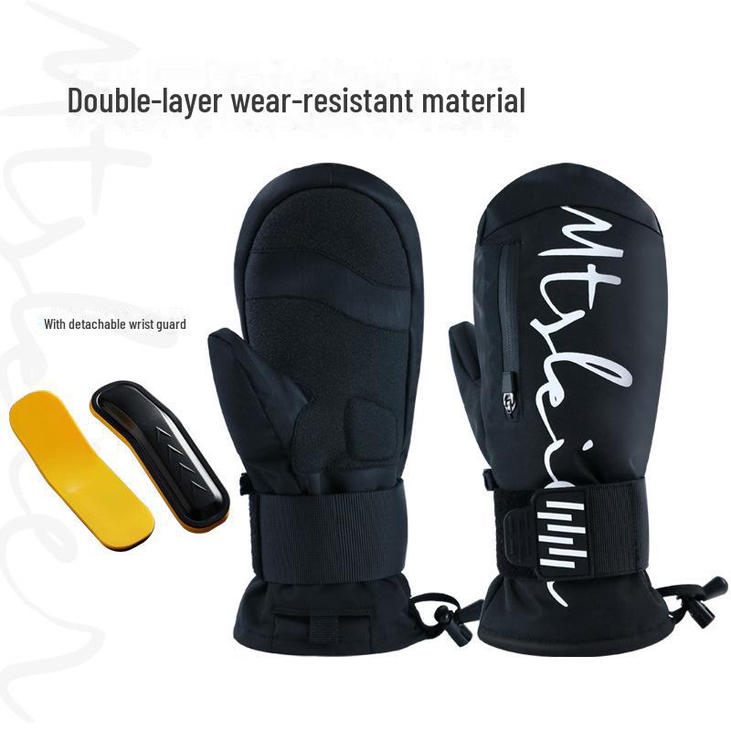 New 24/25 Ski Gloves: Built-in Wrist Guard, Thickened, Warm, Windproof, Waterproof, Wear-Resistant, Five-Finger Design